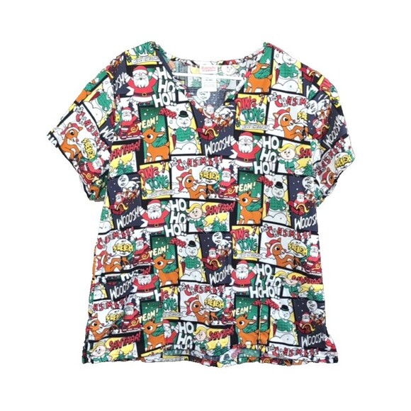 Women's Christmas Scrub Top Size XL Rudolph the Red-Nosed Reindeer Classic - Picture 1 of 16
